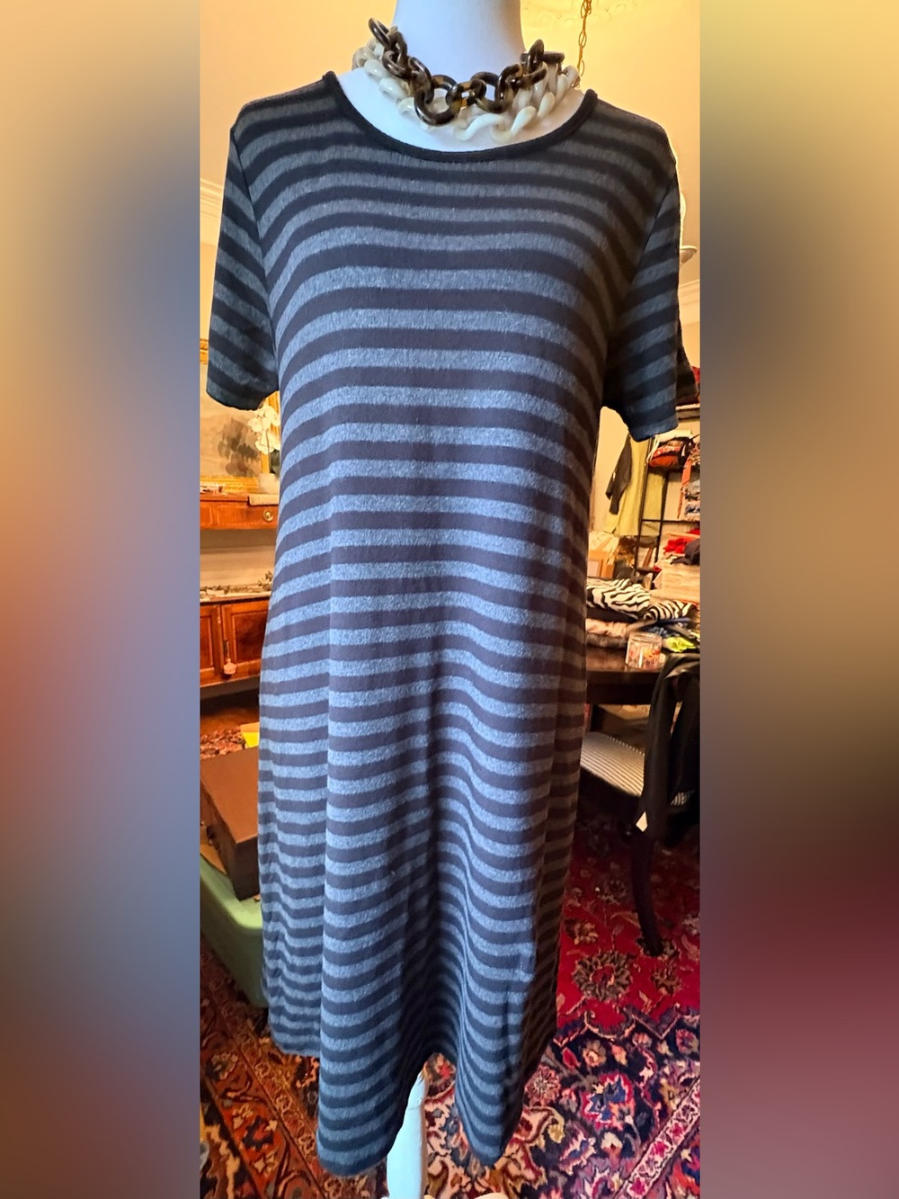Dalia Striped T-shirt Dress in Black and Gray M